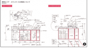 贈答エリアカウンター什器のスケッチ(TORAYA AOYAMA)